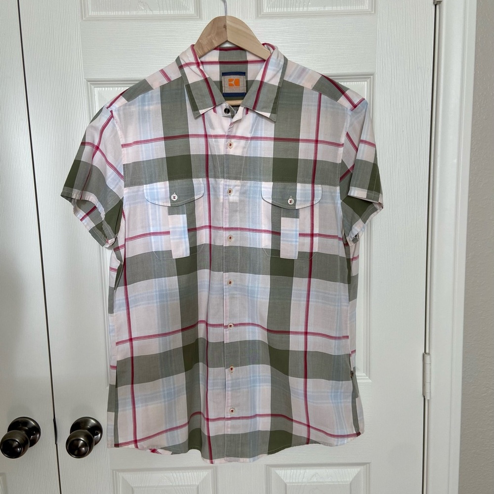 Hugo Boss Orange Label Plaid Button Down Short Sleeve Shirt XL
